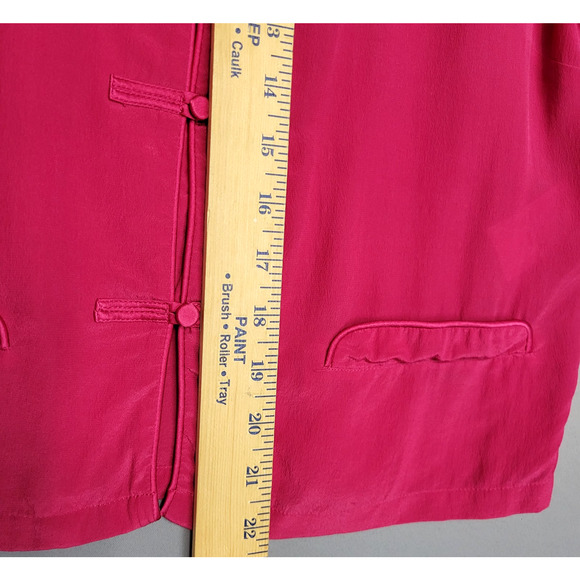 Monsoon 100% Silk Blouse Womens 6 Pink Mandarin Collar Short Sleeve Asian Style - Picture 9 of 13